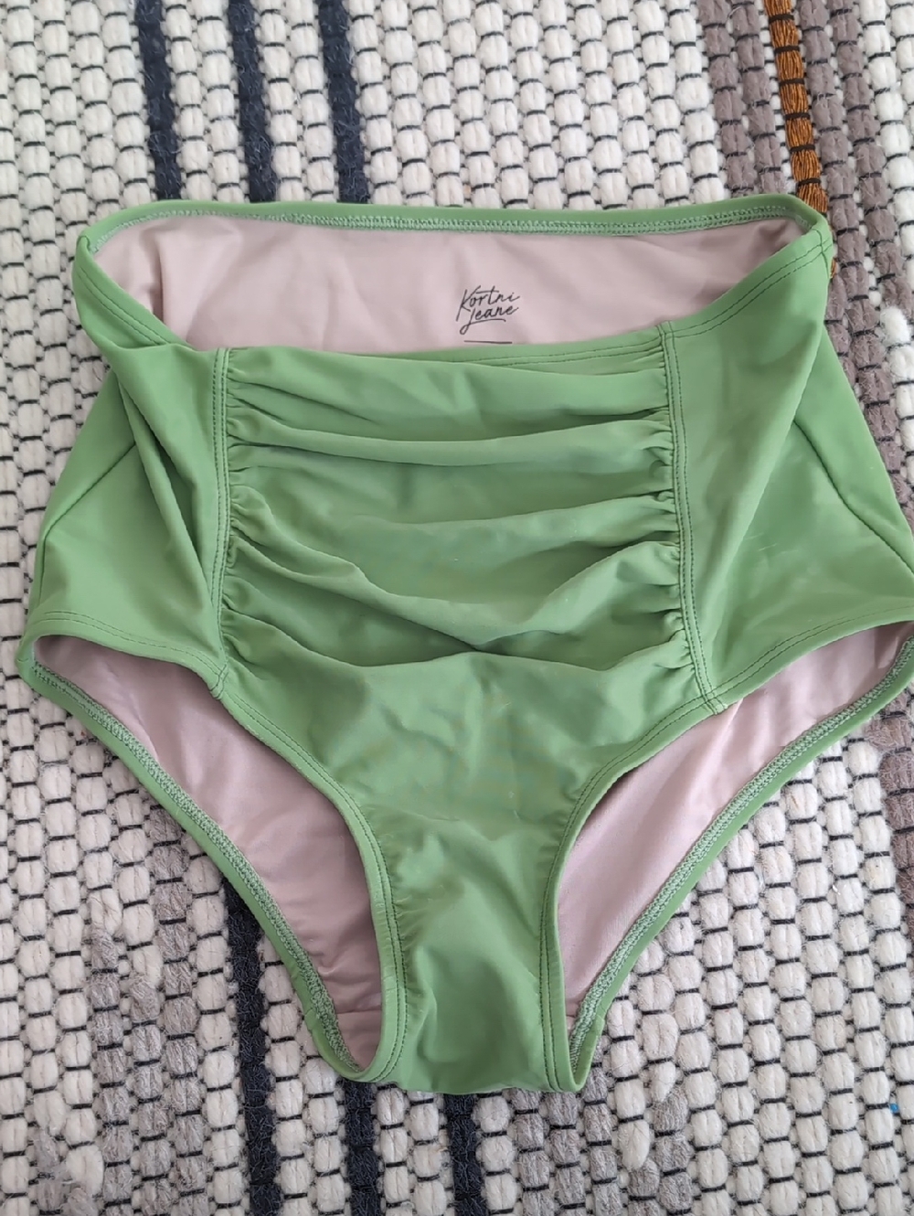 NWOT Kortni Jeane High-Waist Ruched Bikini Bottom - Sage Green